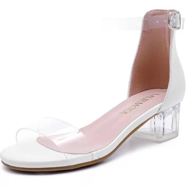 Girls High Heels Sandal for Girls Open Toe Ankle Buckle Strap Dress Shoes for Little Big Kids in Wedding Party Block Chunky Pump SandalsHonorable Clear White