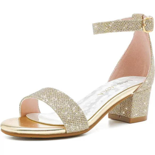 Girls High Heels Sandal for Girls Open Toe Ankle Buckle Strap Dress Shoes for Little Big Kids in Wedding Party Block Chunky Pump SandalsHonorable Glitter Cham