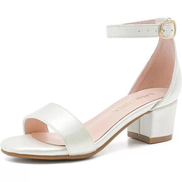 Girls High Heels Sandal for Girls Open Toe Ankle Buckle Strap Dress Shoes for Little Big Kids in Wedding Party Block Chunky Pump SandalsHonorable Satin Ivory