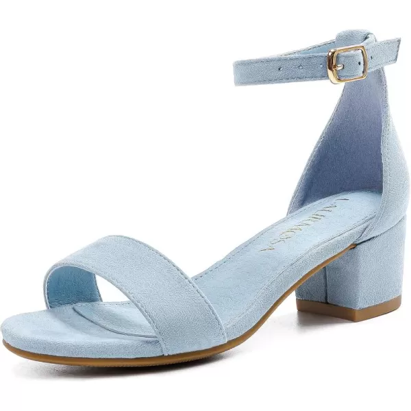 Girls High Heels Sandal for Girls Open Toe Ankle Buckle Strap Dress Shoes for Little Big Kids in Wedding Party Block Chunky Pump SandalsHonorable Suede Blue