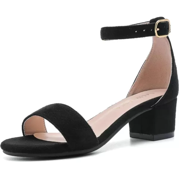 Girls High Heels Sandal for Girls Open Toe Ankle Buckle Strap Dress Shoes for Little Big Kids in Wedding Party Block Chunky Pump SandalsHonorable Suede Black