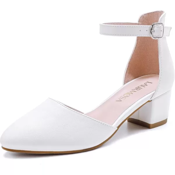 Girls Sandals Closed Toe High Heels Formal Dress Shoes Ankle Strap Pointed Toe Heeled for Little Big Kids in Wedding Party Comfortable Thick Heels Block Chunky Pump ShoesClassic Pu White