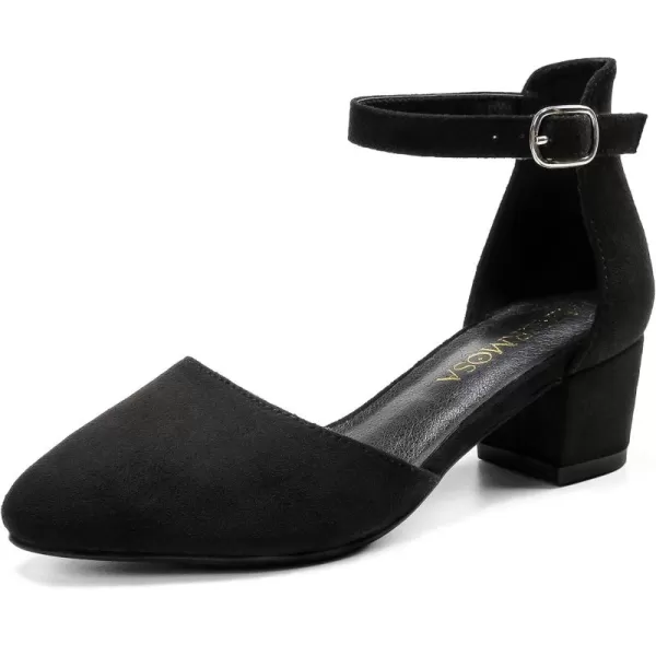Girls Sandals Closed Toe High Heels Formal Dress Shoes Ankle Strap Pointed Toe Heeled for Little Big Kids in Wedding Party Comfortable Thick Heels Block Chunky Pump ShoesClassic Suede Black