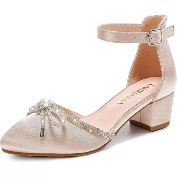 Girls Sandals Closed Toe High Heels Pointed Toe Ankle Strap Pumps Flower Girl Dressy Shoes in Wedding Party Cute Bowknot Chunky Block Heeled for Little Big KidsBow Satin Aprocit