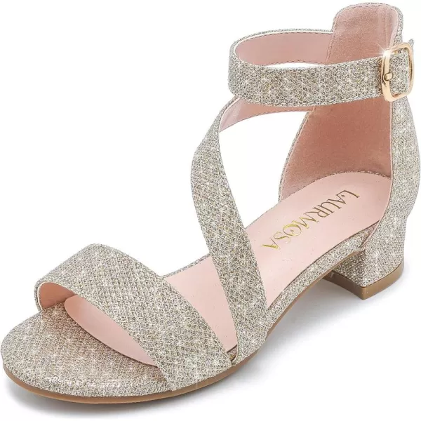 Girls Sandals Kids Heels Open Toe Ankle Strap Dress Shoes Flower Wedding Party for Toddler Little Big KidBlissful Glitter Gold