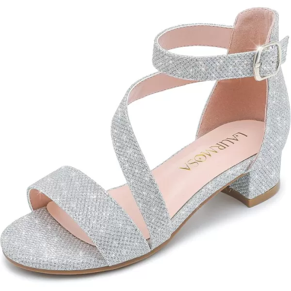 Girls Sandals Kids Heels Open Toe Ankle Strap Dress Shoes Flower Wedding Party for Toddler Little Big KidBlissful Glitter Silver