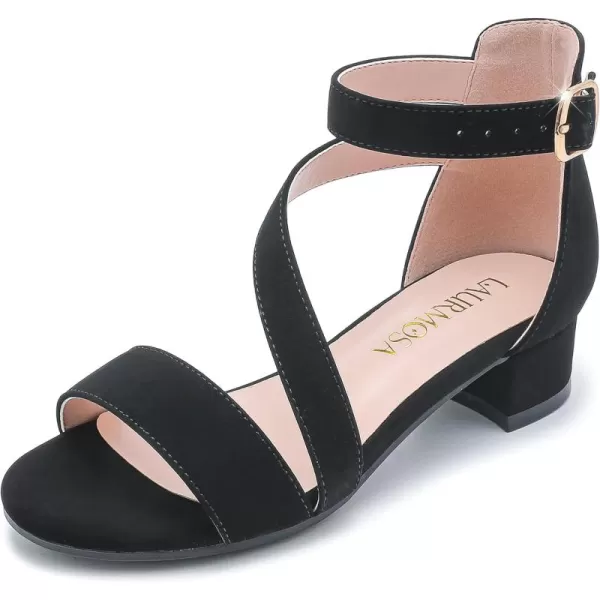 Girls Sandals Kids Heels Open Toe Ankle Strap Dress Shoes Flower Wedding Party for Toddler Little Big KidBlissful Nubuck Black