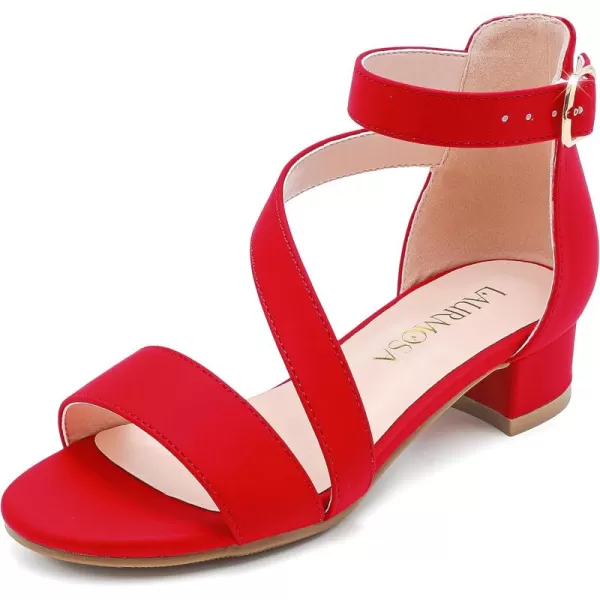Girls Sandals Kids Heels Open Toe Ankle Strap Dress Shoes Flower Wedding Party for Toddler Little Big KidBlissful Nubuck Red