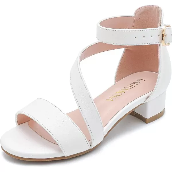 Girls Sandals Kids Heels Open Toe Ankle Strap Dress Shoes Flower Wedding Party for Toddler Little Big KidBlissful Pu White