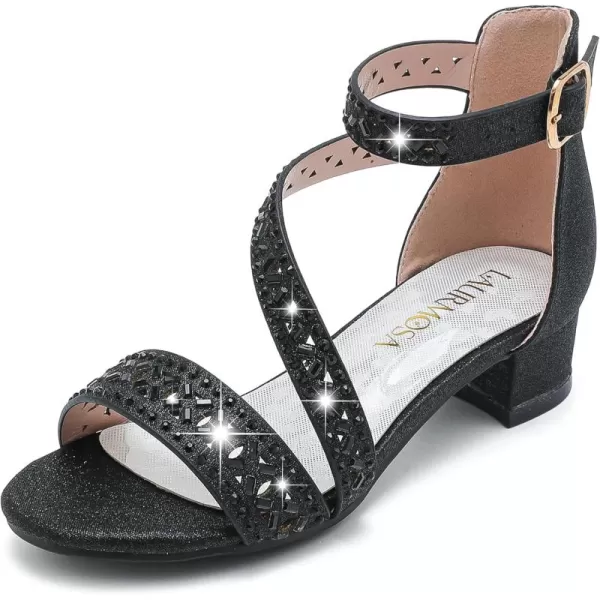 Girls Sandals Kids Heels Open Toe Ankle Strap Dress Shoes Flower Wedding Party for Toddler Little Big KidBlissful Rhinestone Black