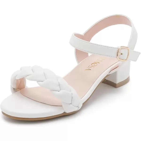 Girls Sandals Kids Heels Open Toe Ankle Strap Dress Shoes Flower Wedding Party for Toddler Little Big KidBraided White