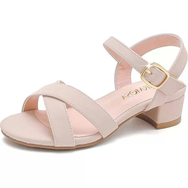 Girls Sandals Kids Heels Open Toe Ankle Strap Dress Shoes Flower Wedding Party for Toddler Little Big KidCross Nubuck Nude