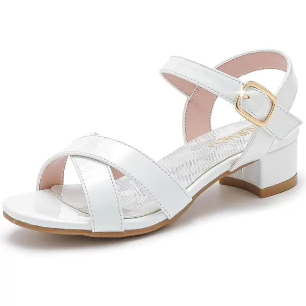 Girls Sandals Kids Heels Open Toe Ankle Strap Dress Shoes Flower Wedding Party for Toddler Little Big KidCross Pu White