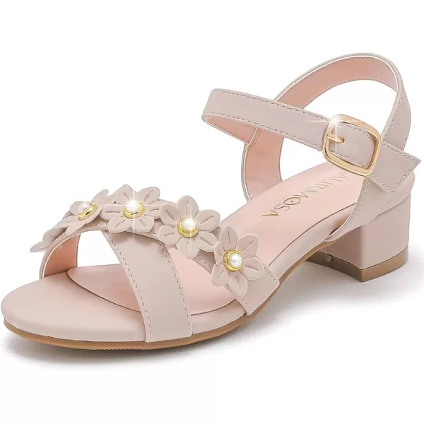 Girls Sandals Kids Heels Open Toe Ankle Strap Dress Shoes Flower Wedding Party for Toddler Little Big KidFlowers Nubuck Nude