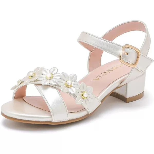 Girls Sandals Kids Heels Open Toe Ankle Strap Dress Shoes Flower Wedding Party for Toddler Little Big KidFlowers Pu Cham