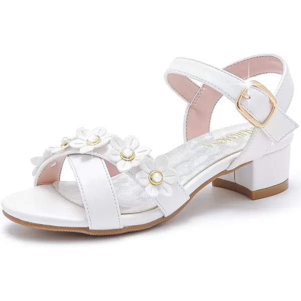 Girls Sandals Kids Heels Open Toe Ankle Strap Dress Shoes Flower Wedding Party for Toddler Little Big KidFlowers Pu White