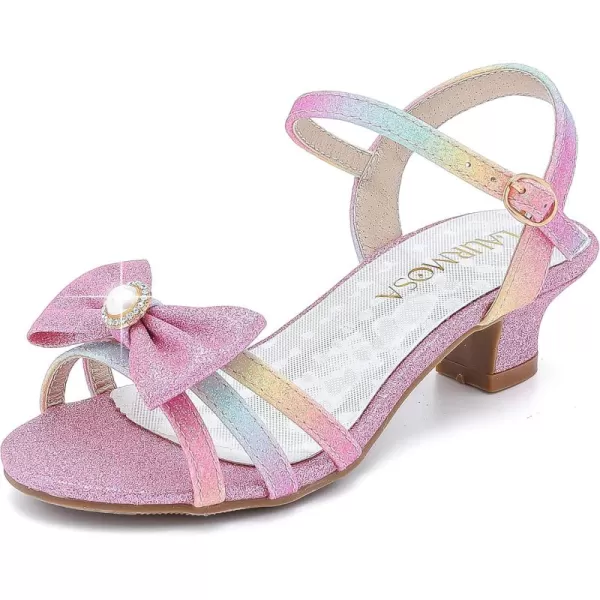 Girls Sandals Low Heels Girls Dress Shoes in Wedding Party Summer Open Toe Ankle Strap for Little Big Kids ToddlerB Glitter Rainbow