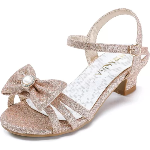 Girls Sandals Low Heels Girls Dress Shoes in Wedding Party Summer Open Toe Ankle Strap for Little Big Kids ToddlerB Glitter Rosegold