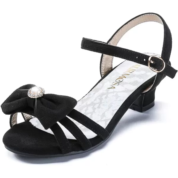 Girls Sandals Low Heels Girls Dress Shoes in Wedding Party Summer Open Toe Ankle Strap for Little Big Kids ToddlerB Suede Black