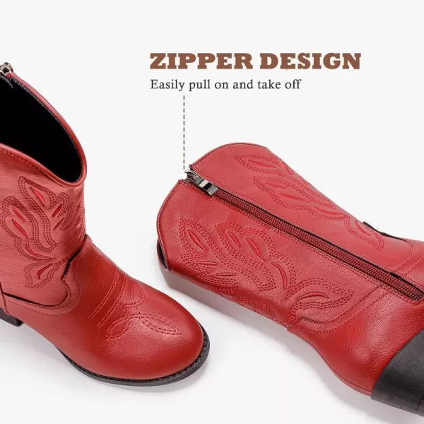Cowgirl Boots for Little Girls Mid Calf Pointed Toe Kid Cowboy Boots Side Zipper Classic Embroidered Western Boots Horse Riding Party for Toddler Little Big KidsRed