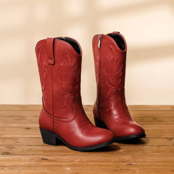 Cowgirl Boots for Little Girls Mid Calf Pointed Toe Kid Cowboy Boots Side Zipper Classic Embroidered Western Boots Horse Riding Party for Toddler Little Big KidsRed