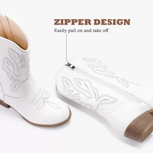 Cowgirl Boots for Little Girls Mid Calf Pointed Toe Kid Cowboy Boots Side Zipper Classic Embroidered Western Boots Horse Riding Party for Toddler Little Big KidsWhite