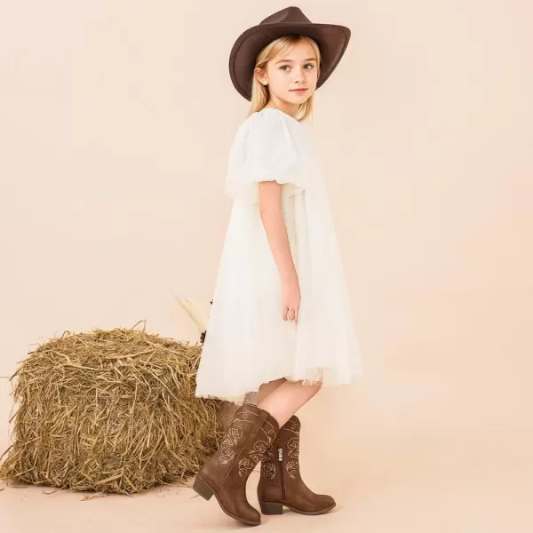 Girls Cowboy Boots Western Mid Calf Pointed Toe Kids Cowgirl Boots Embroidered Side Zipper Girls Horse Riding Boots Country Party for Toddler Little Big KidsBrown