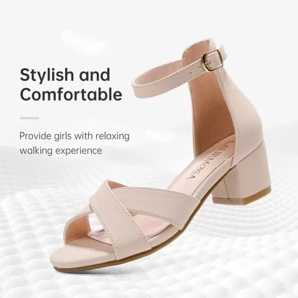 Girls Sandals Open Toe High Heels Fancy Dress Shoes Ankle Strap Chunky Block Heels Flower Girls Wedding Party Dressy Shoes for Toddler Little Big KidsNude Nubuck