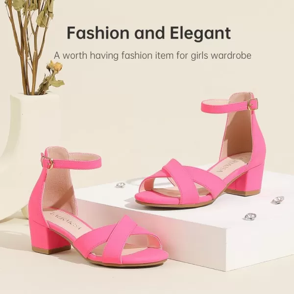 Girls Sandals Open Toe High Heels Fancy Dress Shoes Ankle Strap Chunky Block Heels Flower Girls Wedding Party Dressy Shoes for Toddler Little Big KidsFuchsia Nubuck