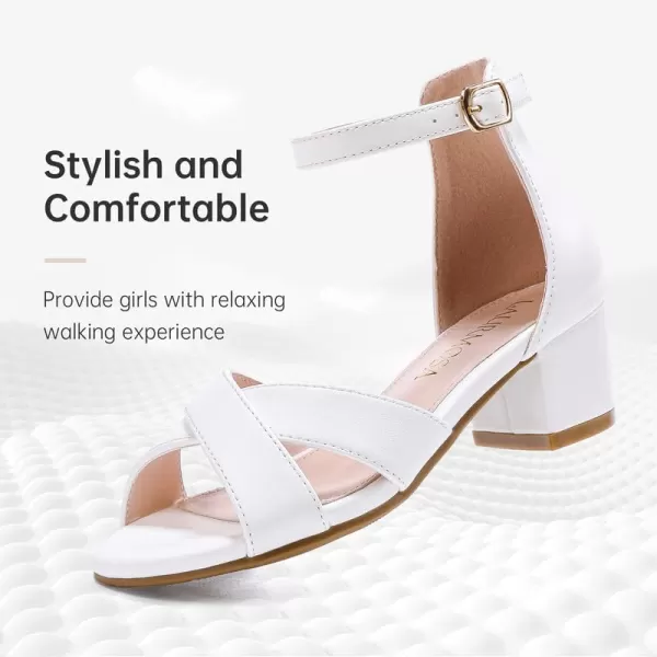 Girls Sandals Open Toe High Heels Fancy Dress Shoes Ankle Strap Chunky Block Heels Flower Girls Wedding Party Dressy Shoes for Toddler Little Big KidsWhite Pu