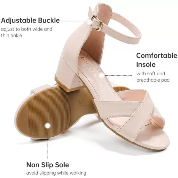 Girls Sandals Open Toe High Heels Fancy Dress Shoes Ankle Strap Chunky Block Heels Flower Girls Wedding Party Dressy Shoes for Toddler Little Big KidsNude Nubuck