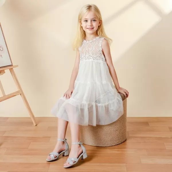 Girls Sandals Open Toe High Heels Fancy Dress Shoes Ankle Strap Chunky Block Heels Flower Girls Wedding Party Dressy Shoes for Toddler Little Big KidsSilver Glitter