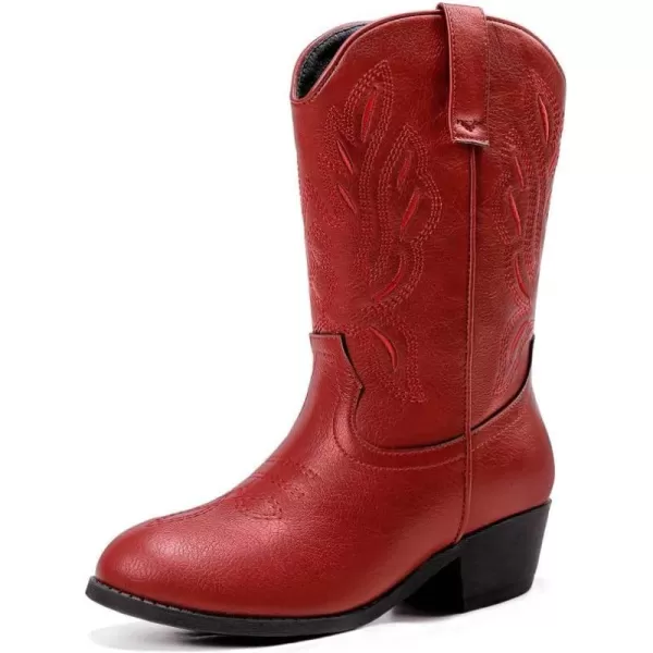 Cowgirl Boots for Little Girls Mid Calf Pointed Toe Kid Cowboy Boots Side Zipper Classic Embroidered Western Boots Horse Riding Party for Toddler Little Big KidsRed