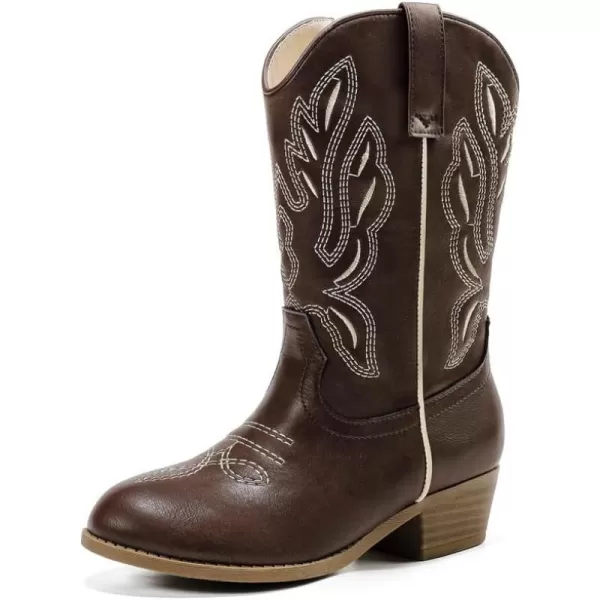 Cowgirl Boots for Little Girls Mid Calf Pointed Toe Kid Cowboy Boots Side Zipper Classic Embroidered Western Boots Horse Riding Party for Toddler Little Big KidsBrown