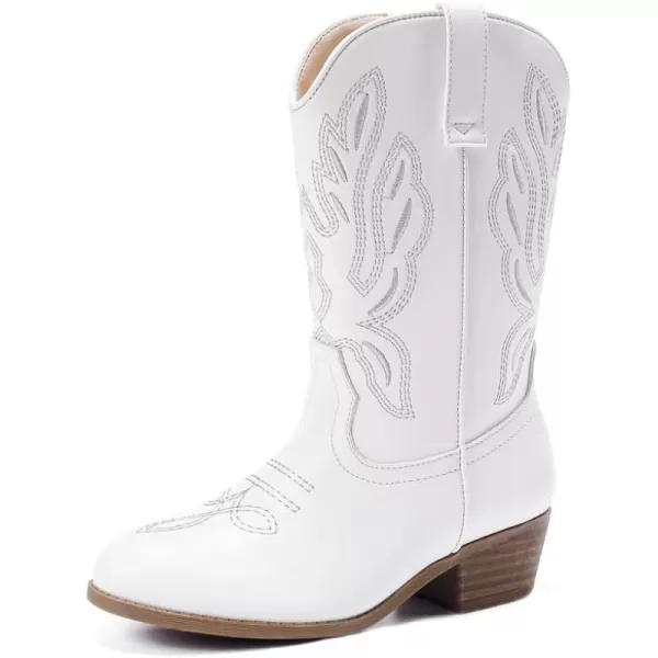Cowgirl Boots for Little Girls Mid Calf Pointed Toe Kid Cowboy Boots Side Zipper Classic Embroidered Western Boots Horse Riding Party for Toddler Little Big KidsWhite