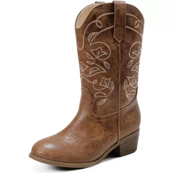 Girls Cowboy Boots Western Mid Calf Pointed Toe Kids Cowgirl Boots Embroidered Side Zipper Girls Horse Riding Boots Country Party for Toddler Little Big KidsBrown