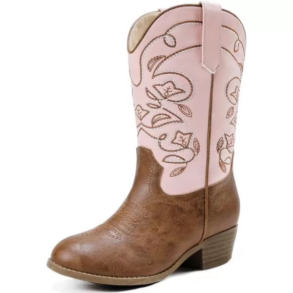 Girls Cowboy Boots Western Mid Calf Pointed Toe Kids Cowgirl Boots Embroidered Side Zipper Girls Horse Riding Boots Country Party for Toddler Little Big KidsPinkbrown