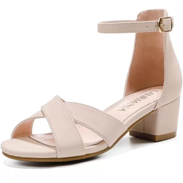 Girls Sandals Open Toe High Heels Fancy Dress Shoes Ankle Strap Chunky Block Heels Flower Girls Wedding Party Dressy Shoes for Toddler Little Big KidsNude Nubuck