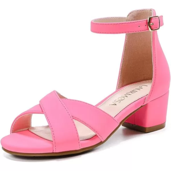 Girls Sandals Open Toe High Heels Fancy Dress Shoes Ankle Strap Chunky Block Heels Flower Girls Wedding Party Dressy Shoes for Toddler Little Big KidsFuchsia Nubuck