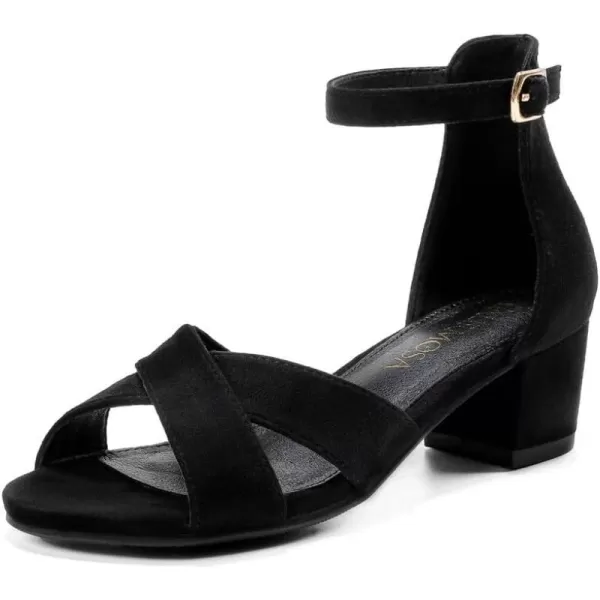 Girls Sandals Open Toe High Heels Fancy Dress Shoes Ankle Strap Chunky Block Heels Flower Girls Wedding Party Dressy Shoes for Toddler Little Big KidsBlack Suede