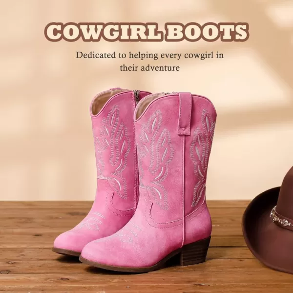 Cowgirl Boots for Little Girls Mid Calf Pointed Toe Kid Cowboy Boots Side Zipper Classic Embroidered Western Boots Horse Riding Party for Toddler Little Big KidsPink