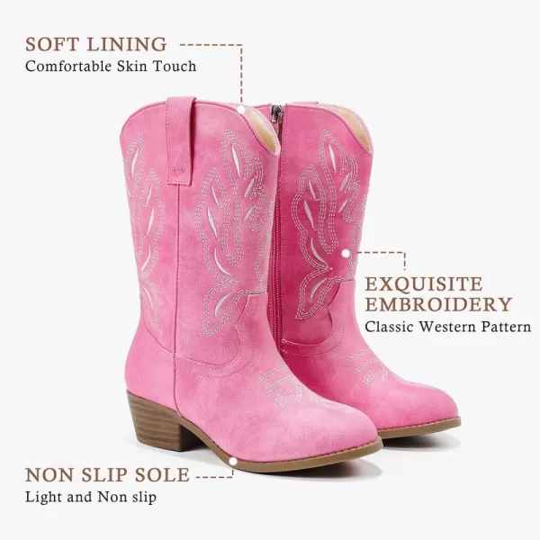 Cowgirl Boots for Little Girls Mid Calf Pointed Toe Kid Cowboy Boots Side Zipper Classic Embroidered Western Boots Horse Riding Party for Toddler Little Big KidsPink