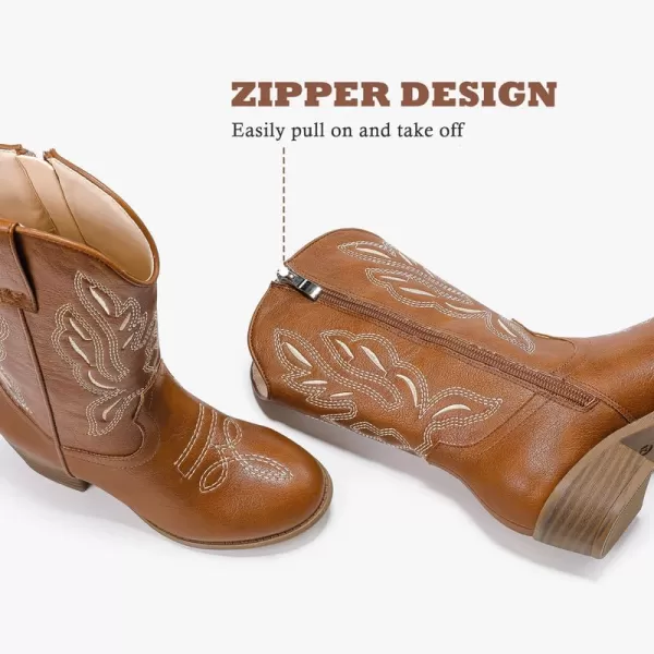 Cowgirl Boots for Little Girls Mid Calf Pointed Toe Kid Cowboy Boots Side Zipper Classic Embroidered Western Boots Horse Riding Party for Toddler Little Big KidsReddishbrown