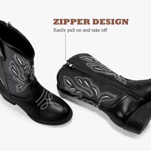 Cowgirl Boots for Little Girls Mid Calf Pointed Toe Kid Cowboy Boots Side Zipper Classic Embroidered Western Boots Horse Riding Party for Toddler Little Big KidsBlack