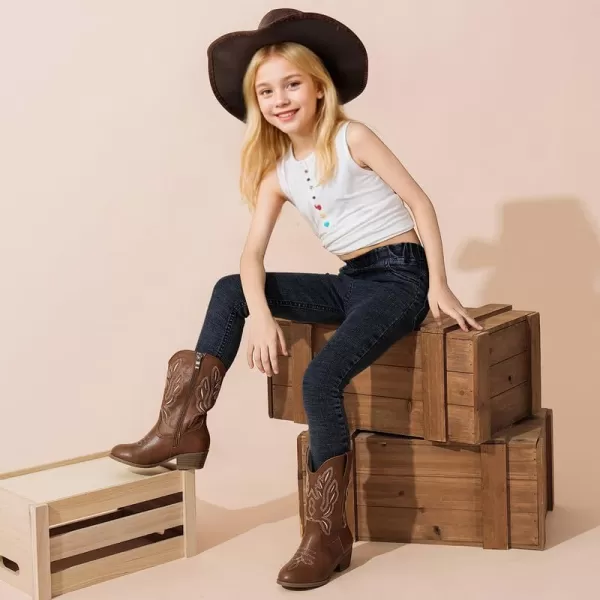 Cowgirl Boots for Little Girls Mid Calf Pointed Toe Kid Cowboy Boots Side Zipper Classic Embroidered Western Boots Horse Riding Party for Toddler Little Big KidsReddishbrown