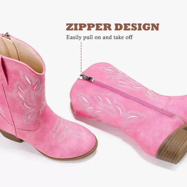 Cowgirl Boots for Little Girls Mid Calf Pointed Toe Kid Cowboy Boots Side Zipper Classic Embroidered Western Boots Horse Riding Party for Toddler Little Big KidsPink