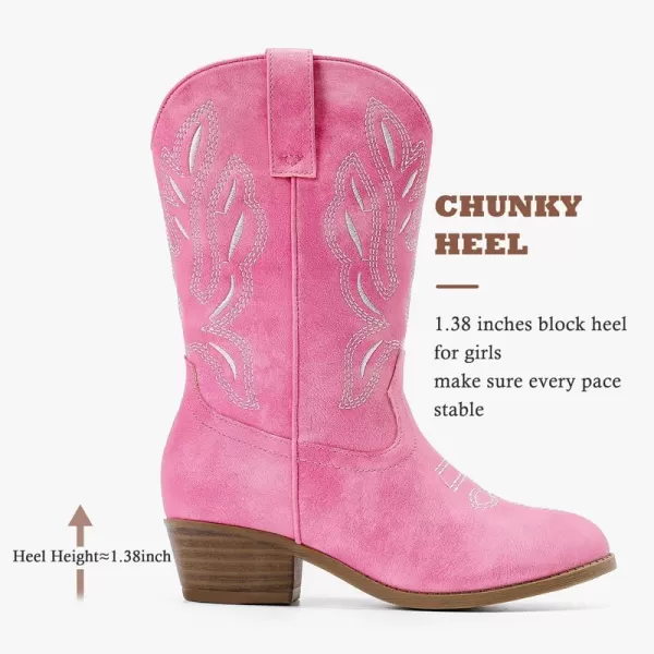 Cowgirl Boots for Little Girls Mid Calf Pointed Toe Kid Cowboy Boots Side Zipper Classic Embroidered Western Boots Horse Riding Party for Toddler Little Big KidsPink