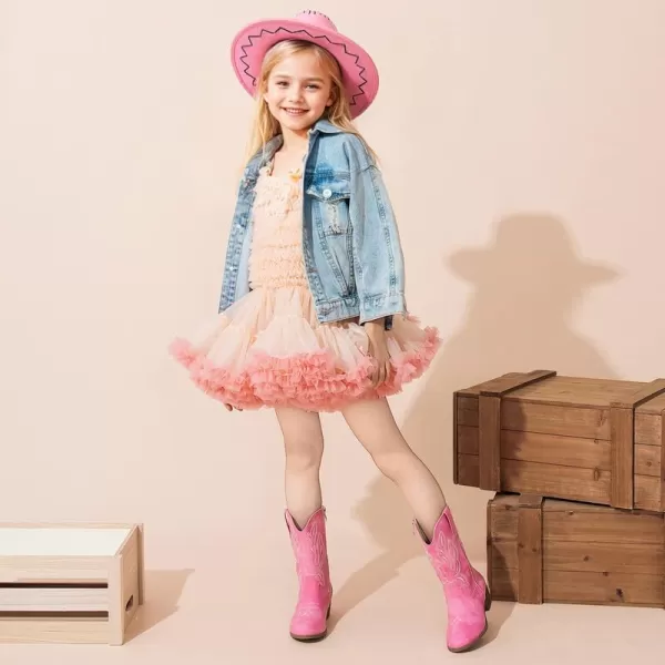 Cowgirl Boots for Little Girls Mid Calf Pointed Toe Kid Cowboy Boots Side Zipper Classic Embroidered Western Boots Horse Riding Party for Toddler Little Big KidsPink