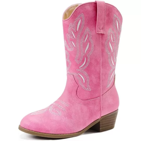 Cowgirl Boots for Little Girls Mid Calf Pointed Toe Kid Cowboy Boots Side Zipper Classic Embroidered Western Boots Horse Riding Party for Toddler Little Big KidsPink