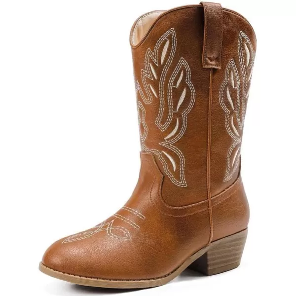 Cowgirl Boots for Little Girls Mid Calf Pointed Toe Kid Cowboy Boots Side Zipper Classic Embroidered Western Boots Horse Riding Party for Toddler Little Big KidsReddishbrown